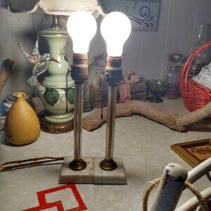 Vintage Antique 1930's 40's Art Deco Glass Candlestick Boudoir Table Lamps